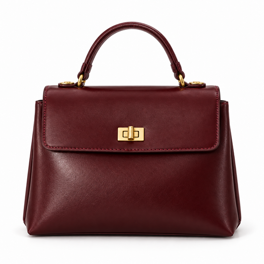 Bolsa de mão em couro Louise Bordô em vista frontal sobre fundo branco