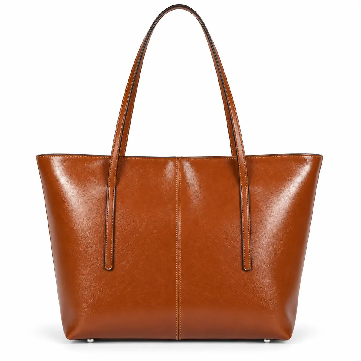 Bolsa Tote Élise Caramel em couro, vista frontal sobre fundo branco