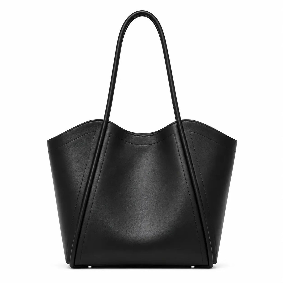 Bolsa Tote em Couro Zoé Preta em vista frontal sobre fundo branco