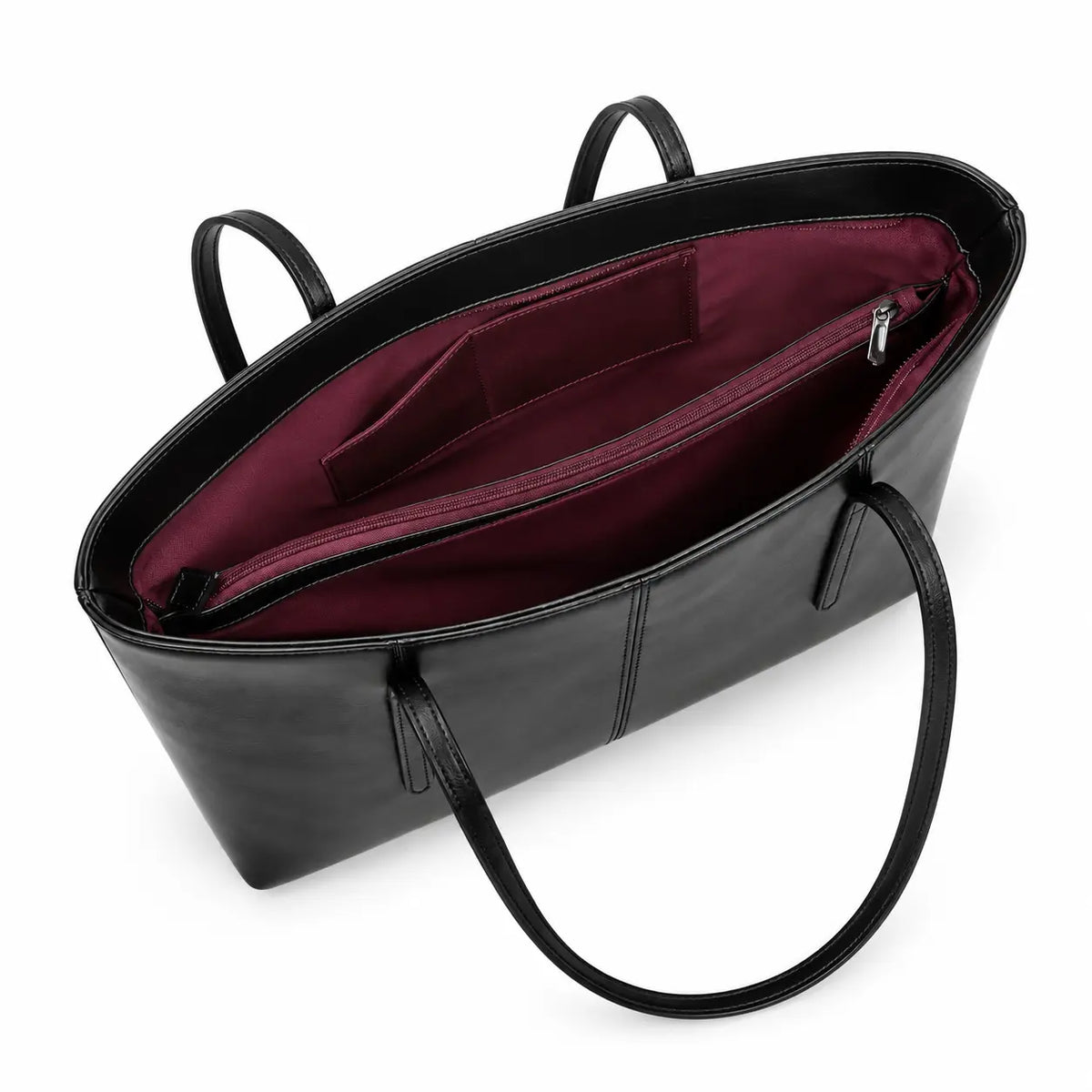 Interior bordô da Bolsa Tote Élise Preta com bolsos e divisão central com zíper