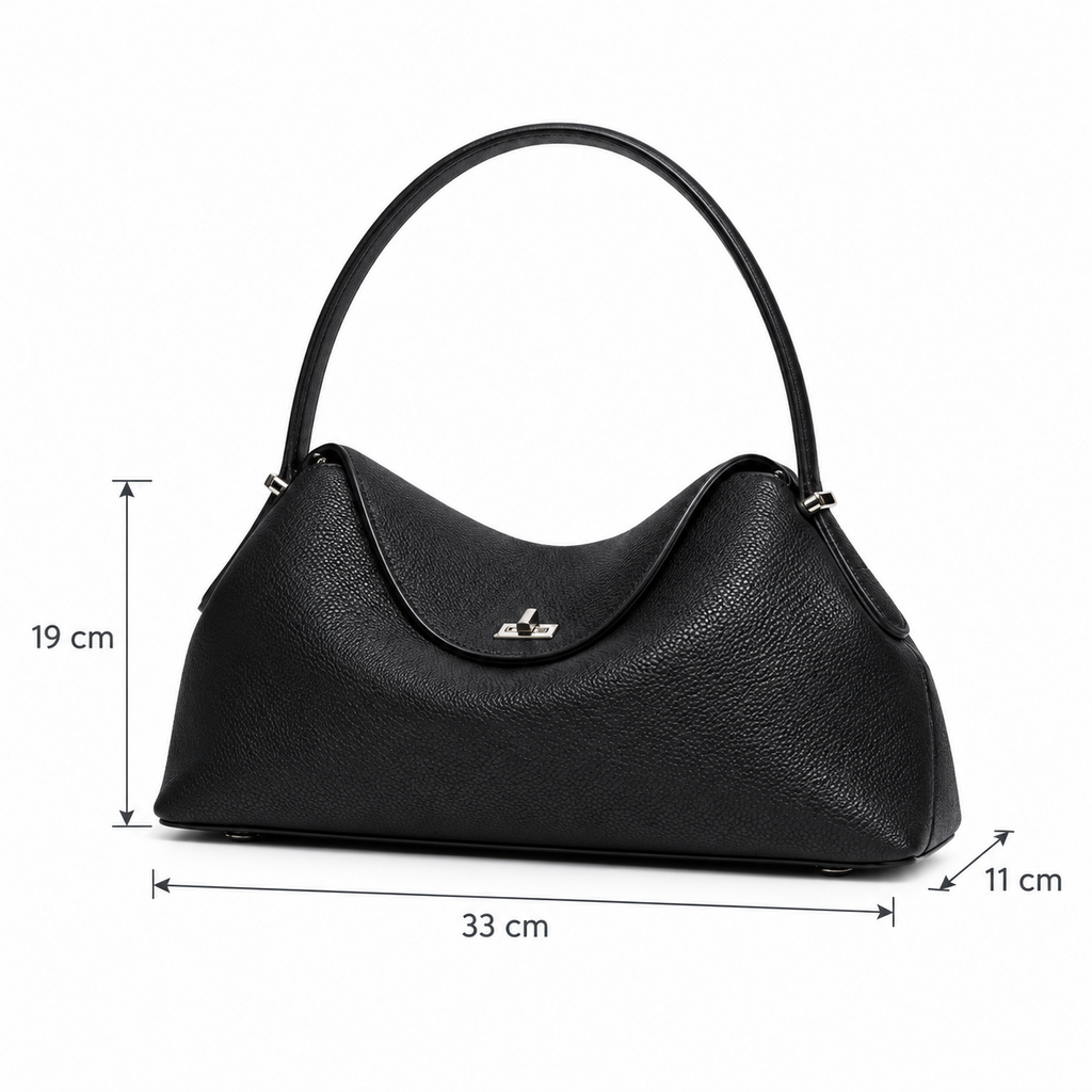 Dimensões da Bolsa de Mão Calla Preta: 33 por 11 por 19 centímetros