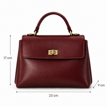 Dimensões da Bolsa de Mão Louise Bordô: 23 por 9 por 17 centímetros