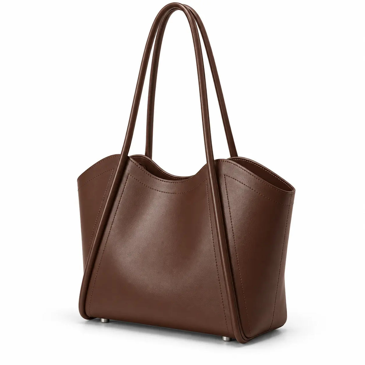 Vista lateral da Bolsa Tote em Couro Zoé Coffee destacando a profundidade
