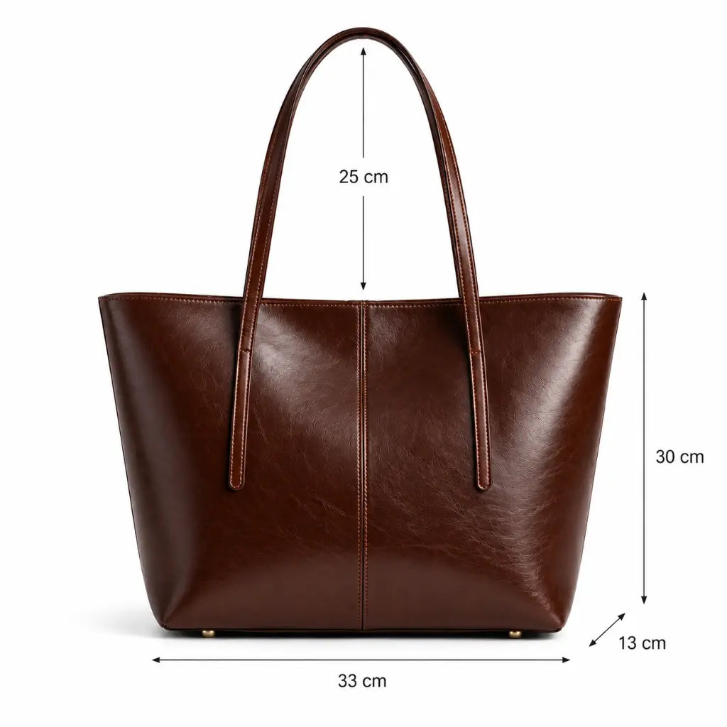 Medidas da Bolsa Tote Élise Coffee: 33 x 30 x 13 cm e alças de 25 cm