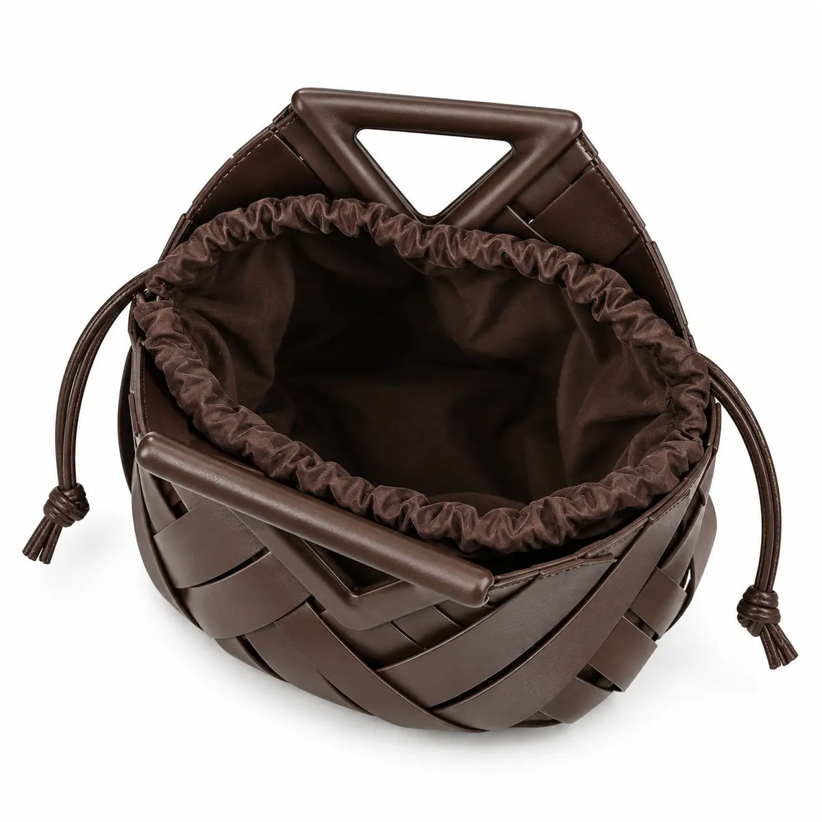 Interior da Bolsa Iris Coffee com bolsa interna e fechamento ajustável por cordão
