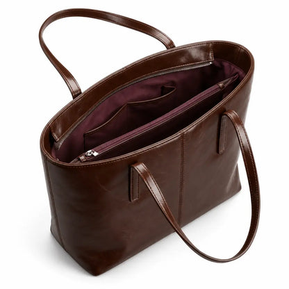 Interior vinho da Bolsa Tote Élise Coffee com bolsos e divisão central com zíper