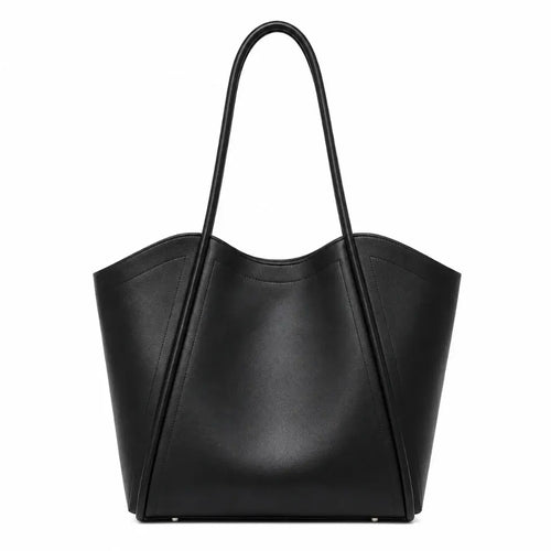 Bolsa Tote Zoé Preta em Couro Genuíno — vista frontal fundo branco