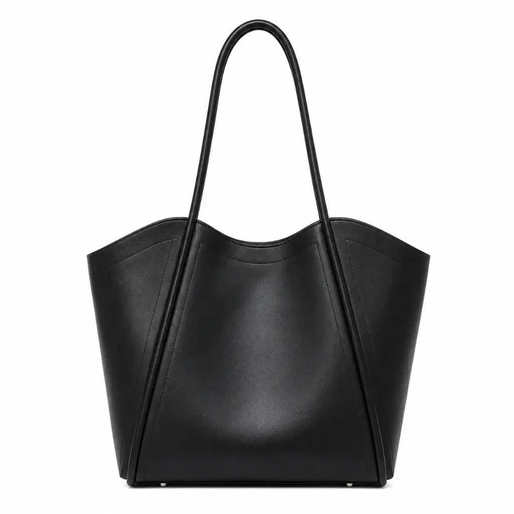 Bolsa Tote Zoé Preta em Couro Genuíno — vista frontal fundo branco