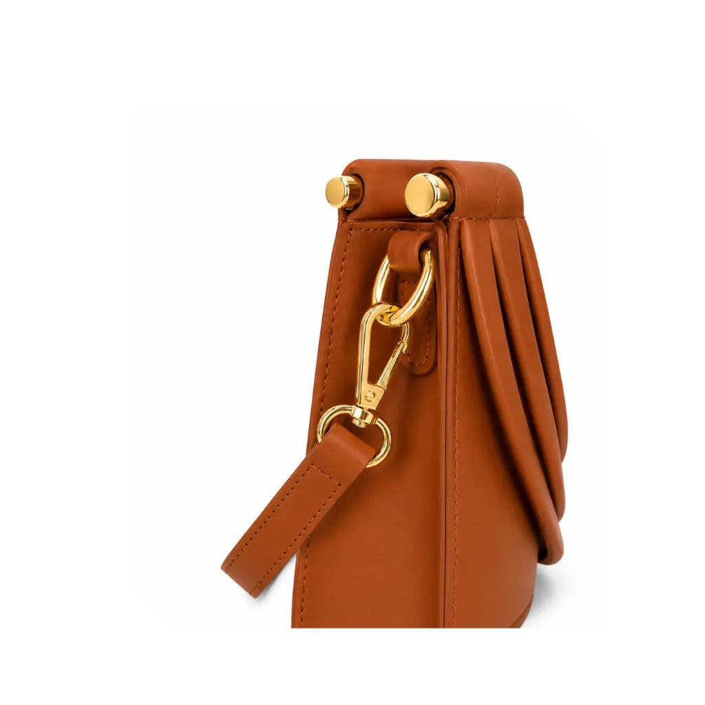 Bolsa Trançada Maya Marrom - Vista Lateral Mosquetão Dourado Alça Ombro - Nualle