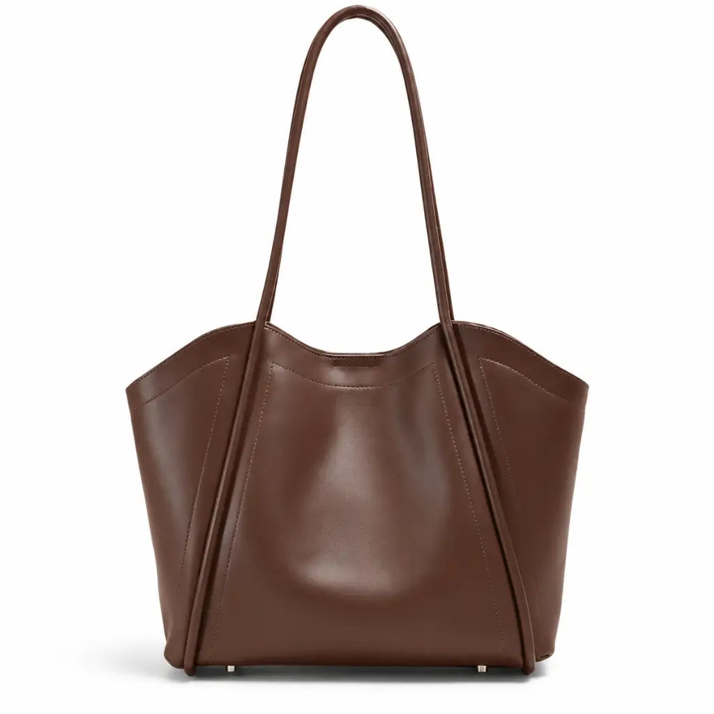Bolsa Tote Feminina Zoé Coffee em Couro Legítimo — vista frontal completa fundo branco